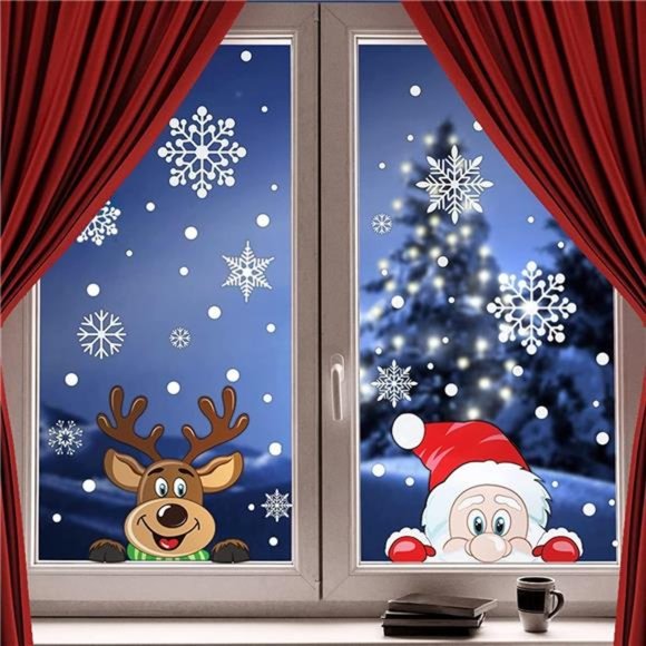 300 PCS 8 Sheet Christmas Snowflake Window Cling Stickers for Glass  7.9" × 15" - Picture 5 of 7